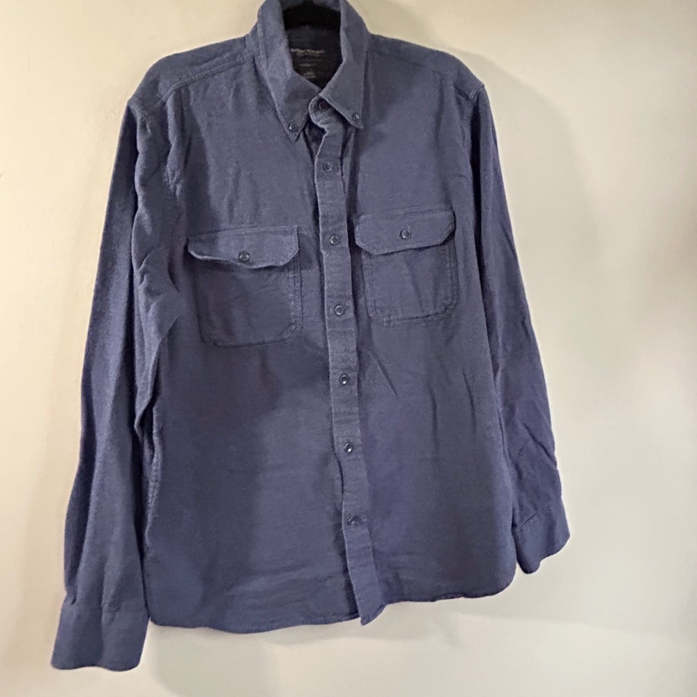 Banana Republic Mens Navy‎ Blue Organic Cotton Flannel Shirt Standard Fit Medium